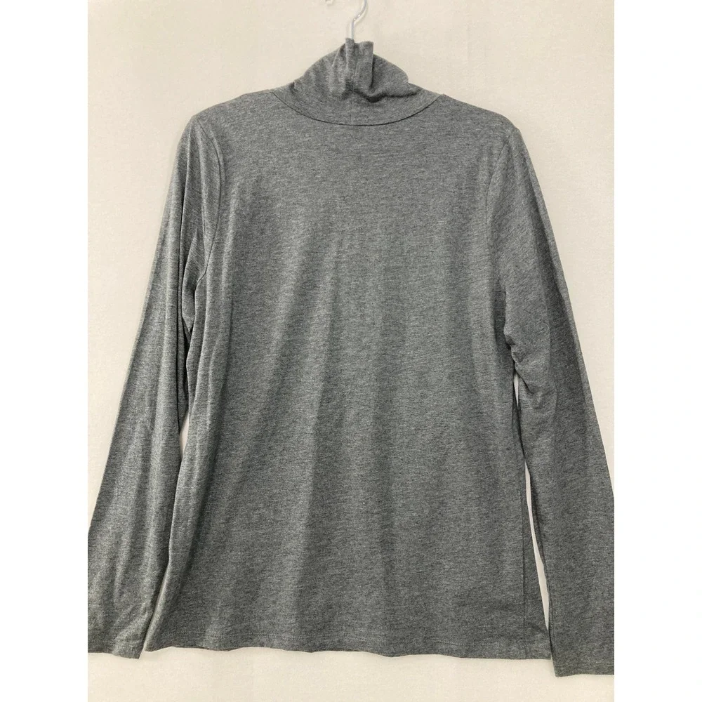 New Talbots Mock Neck‎ Top Large Gray Long Sleeve Cotton Blend Minimalist
